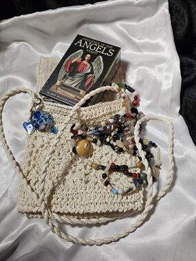 Bundle, Stones, Tarot Charms Crochet Crossbody Bag with Crystal Stone Bead